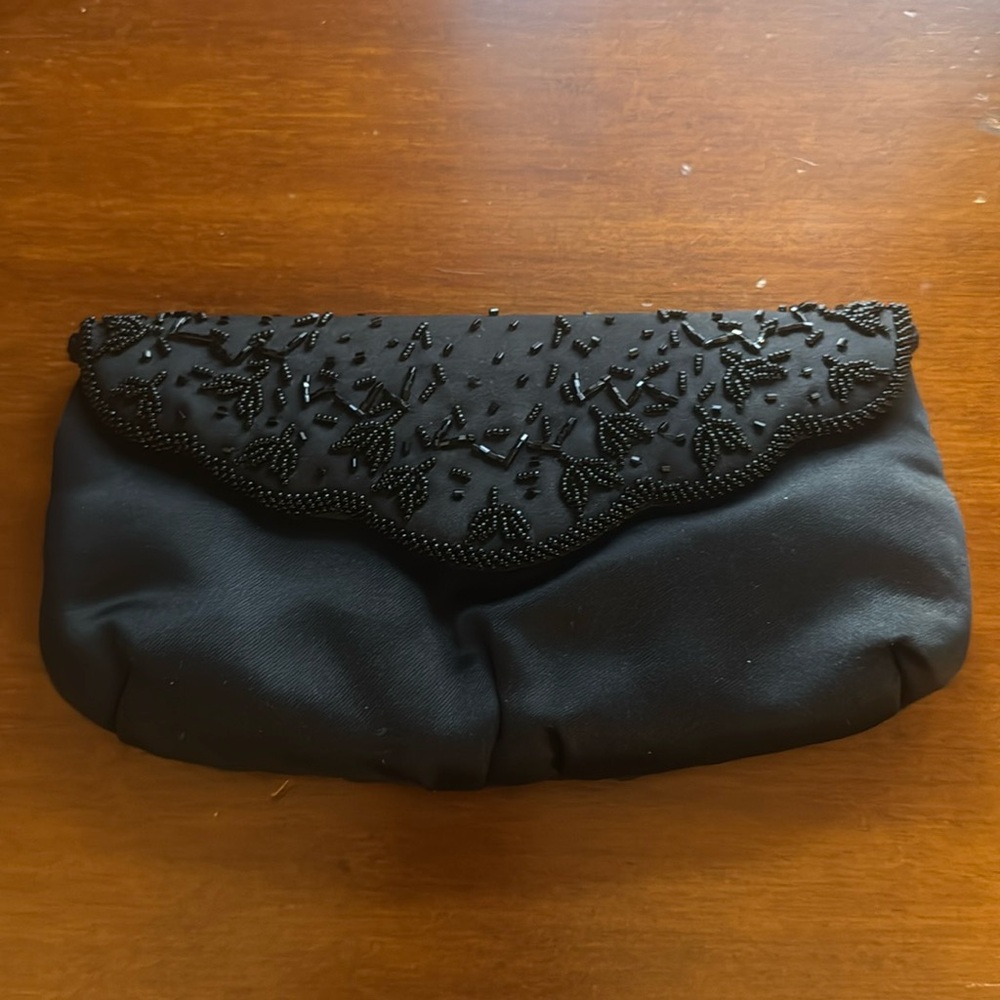 Satin beaded clutch handbag